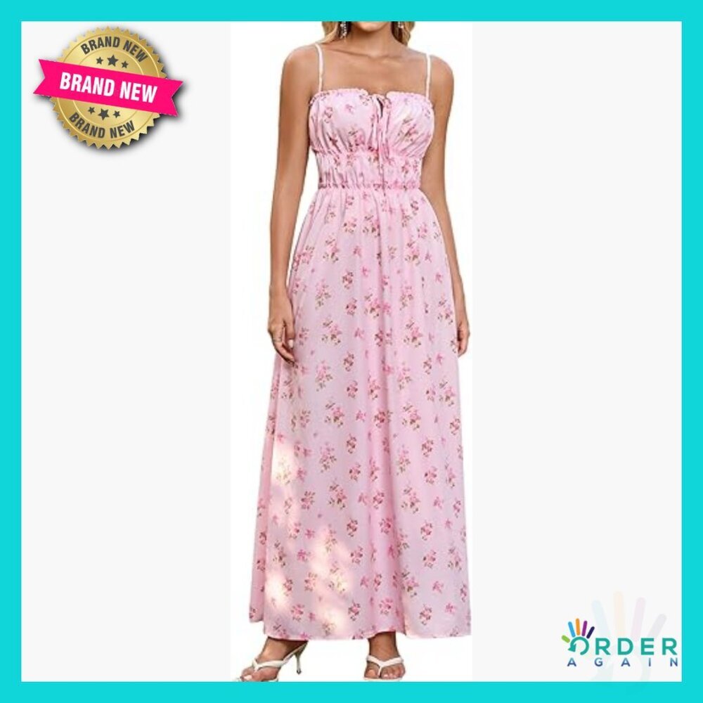 Floral Maxi Dress A-Line Ruched Spaghetti Strap Boho Chic Summer Wedding Guest